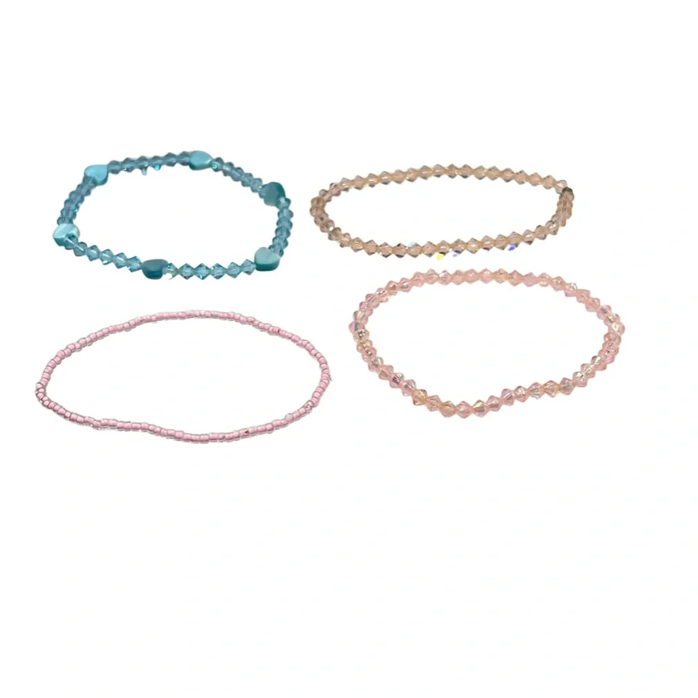CRYSTAL STRETCH BRACELETS - PINK, PEACH, & BLUE - SET OF 4